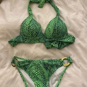 BRAND NEW green snakeskin bikini XS